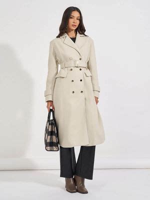 Buy Styli Beige Regular Fit Wool Like Overcoat with Belt (Set of 2) (S ...