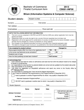 Fillable Online commerce uct ac Finalist Curriculum form Fax Email ...