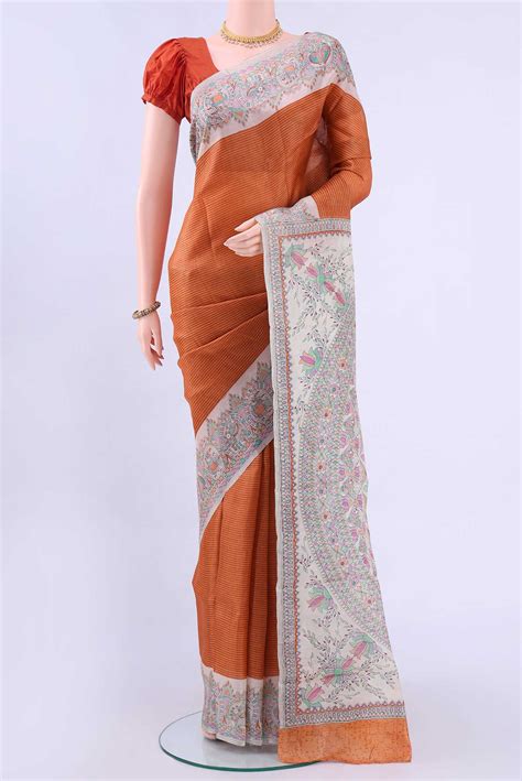 Rust Printed Silk Saree – Nalli Silk Sarees Pvt Ltd