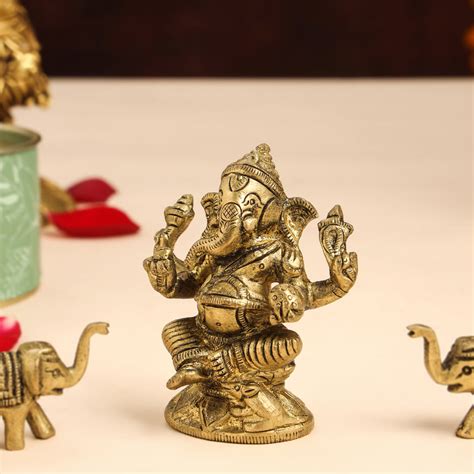 Brass Ganesha Idol With Elephants Combo – Vedansh Craft
