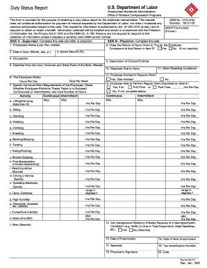U.S. Department Of Labor Duty Status Report - Blm - Fill and Sign ...