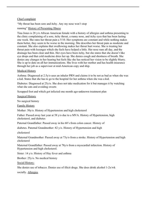 Shadow health HEENT NURS 634Chief complaint"My throat has been sore and itchy. Any my nose won't ...