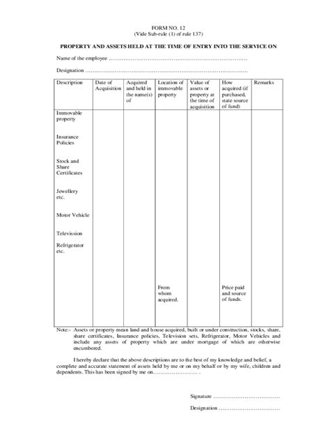 Fillable Online Property and Assets Held at the Time of Entry Into the ...