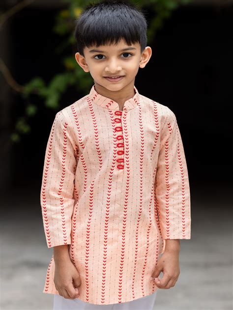Peach hearts jacquard kurta and straight pants for boys – littlellama.in