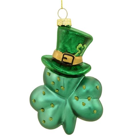 Shamrock With Hat 4.375 Inch Glass Ornament