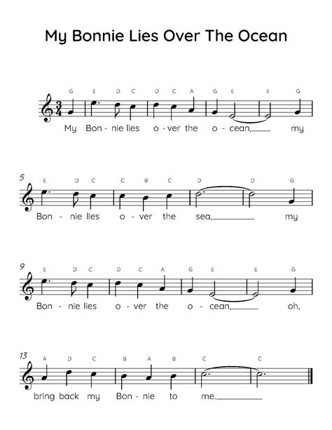 My Bonnie Lies Over The Ocean Easy Piano Sheet Music