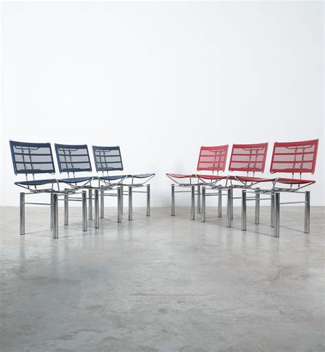 Hans Ullrich Bitsch Set of 11 Red Blue Metal Chairs Series 8600 – DERIVE