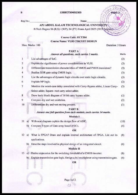 ECT304 VLSI Circuit Design Exam Notes - April 2025 - Studocu
