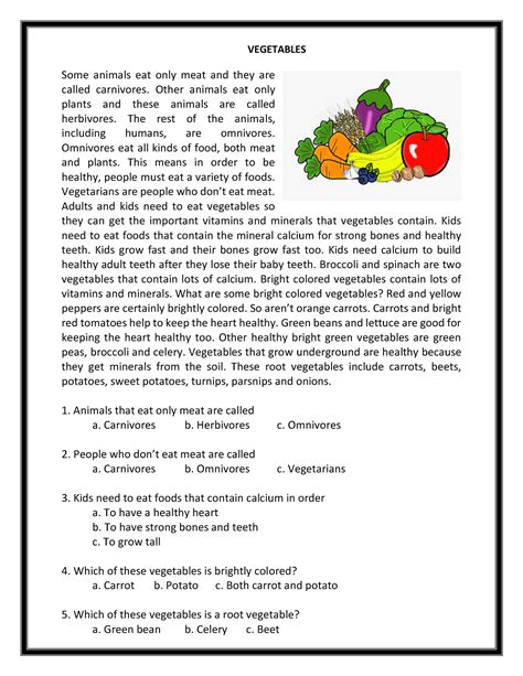 Grade 3 Reading Comprehension (New Set) - VEGETABLES Some animals eat ...