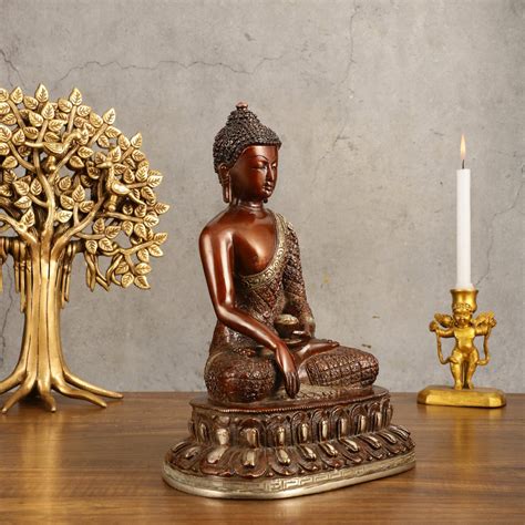 Pure Brass Buddha Hand Down Statue - Nepali brown Finish, 11" Height ...