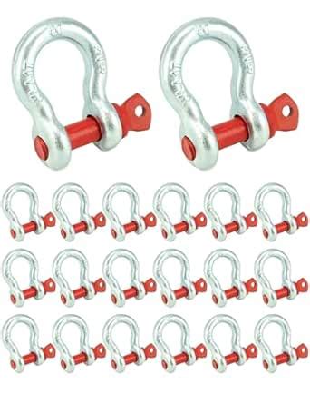QWORK 3/8" Galvanized Screw Pin Anchor Shackles, 20 Pack D-Ring ...