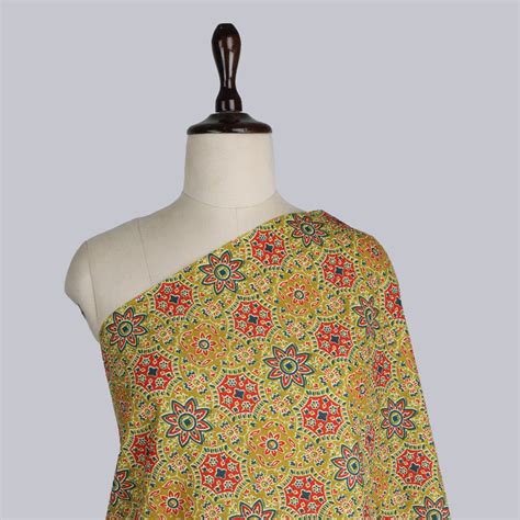 Pear Green Printed Cotton Fabric With Floral Pattern