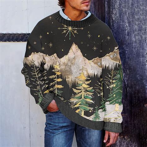Christmas Sweaters for Men Sweater Mens Men's Christmas Tree Pattern ...