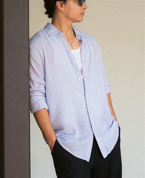 Buy Light Blue Linen Blend Shirt for Men | POWERLOOK