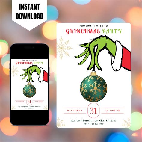Grinchmas Christmas Party Invitation Template | Grinch Invite ...