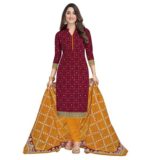 Miraan Women's Cotton Unstitched Dress Material (SGPRI1804, Brown, Free ...