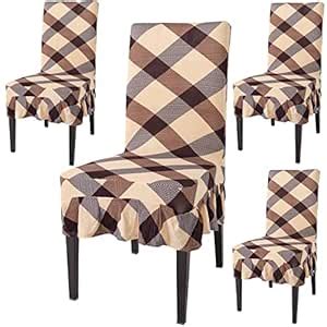 HOKIPO Stretchable Dining Chair Frill Cover Set of 4 Washable Slip ...