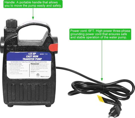 Buy Transfer Pump 115V 1/2 HP 1500 GPH High Pressure Water Transfer ...