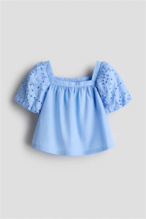Blue Puff-sleeved cotton blouse for kids | H&M IN