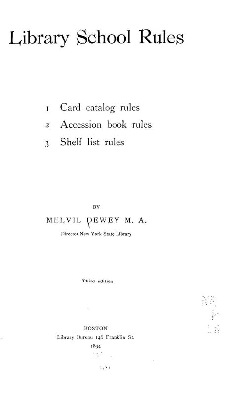 Library School Rules, 1. Card Catalog Rules, 2. Accession Book Rules, 3 ...