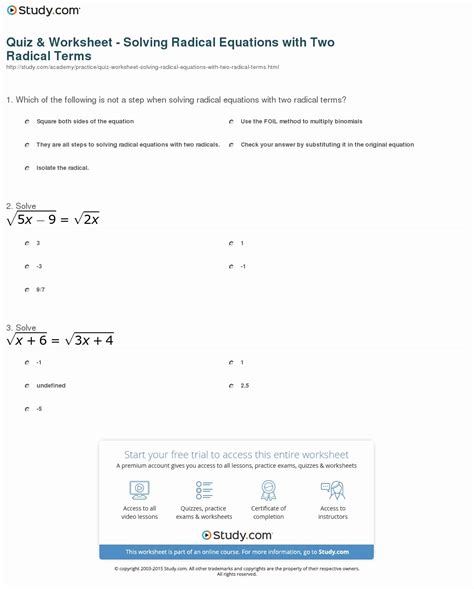 50 Solving Radical Equations Worksheet