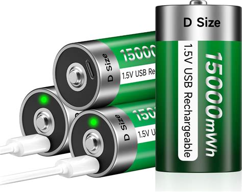 Amazon.com: USB D Rechargeable Batteries Lithium 1.5V Constant Output ...
