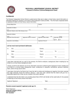 TX Rockwall Independent School District Consent To Perform Criminal ...
