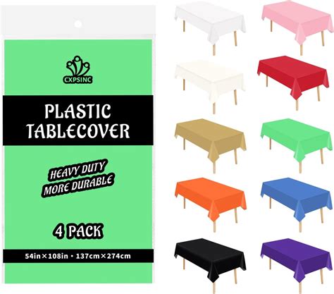 Amazon.com: 4 Pack Premium Disposable Plastic Tablecloth 54" x 108 ...