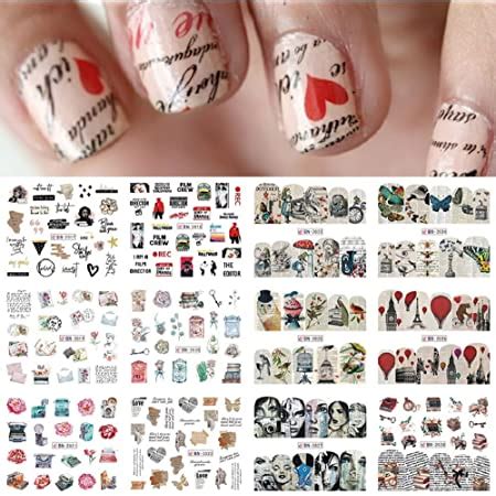 S.A.V.I 12 Sheets of DIY Nail Art Water Transfer Decals, Pink Flower ...