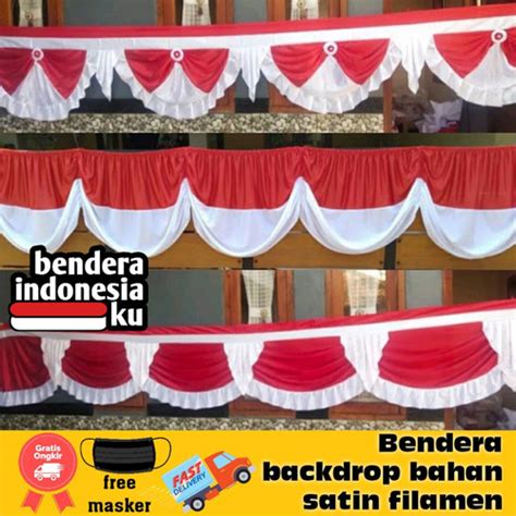 Jual bendera merah putih rumbai polos bendera merah putih panjang ...