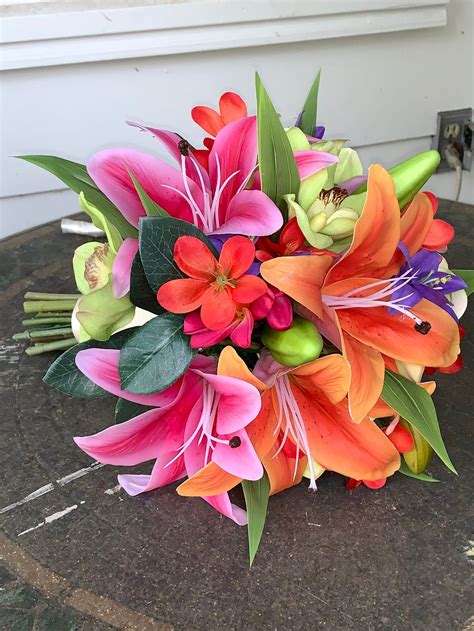 Silk Tropical Flowers Wedding Bouquet at Peggy Bradley blog