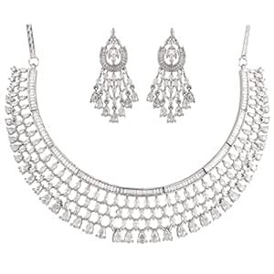 Buy Ratnavali Jewels American Diamond Necklace set Silver Plated ...