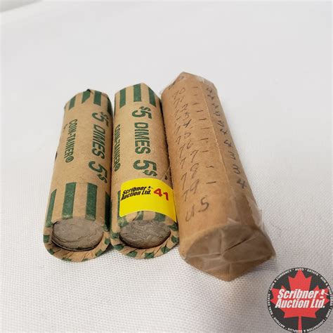 US Coin Rolls (3): 1 Roll Nickels (1970's) AND 2 Rolls Dimes (Variety)