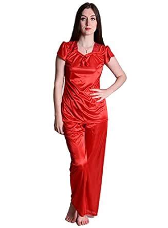 Buy Senslife Women's Satin Plain/Solid Top and Pyjama Set Pack of 1 ...