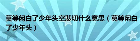 莫等闲白了少年头空悲切什么意思（莫等闲白了少年头）_华夏文化传播网