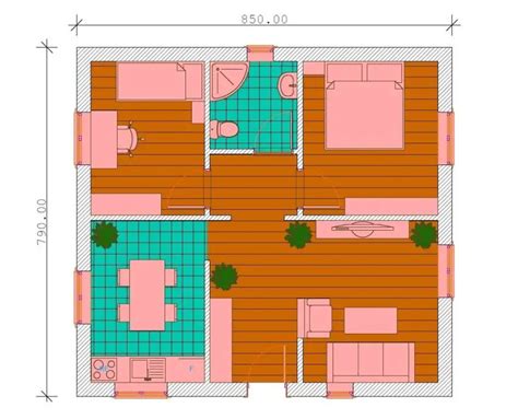60 Square Meters House Plans / Veranda for the entire length of the ...