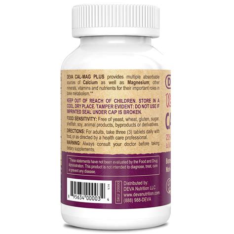 DEVA Vegan Calcium Magnesium Supplement Plus, Zinc, Vitamin C, Vitamin ...