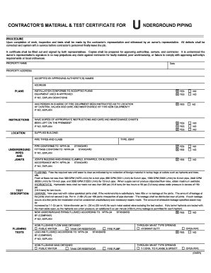 Contractor's Material And Test Certificate For Underground Piping ...