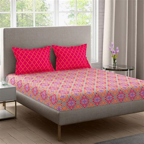 Buy BICHAUNA Malhaar Cotton 120TC Printed 3Pcs Queen Bedsheet Set from ...
