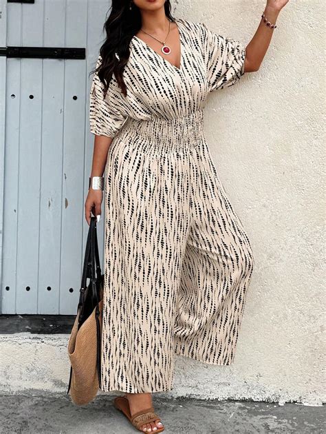 Breezaya Plus Size Batwing Sleeve Jumpsuit With Repeating Print | SHEIN USA