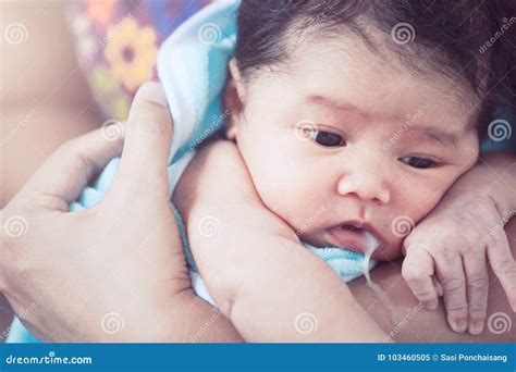 Mother Burping Her Newborn Baby Girl after Meal Stock Image - Image of burp, milk: 103460505