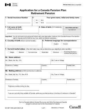 Fillable Online servicecanada gc Application for a Canada Pension Plan ...