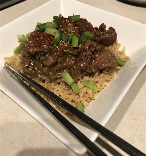 [homemade] Mongolian beef with green onion, sesame seeds and red pepper ...