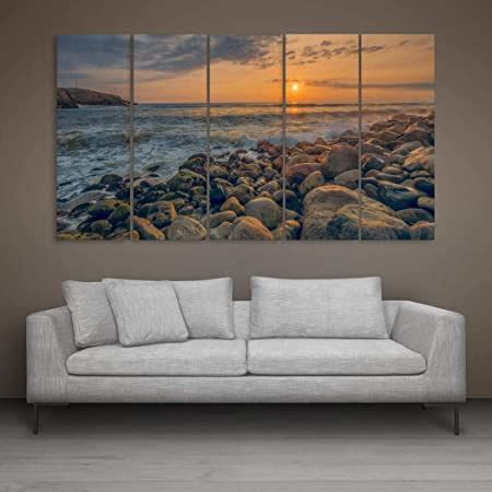 Inephos Vinyl and MDF Ocean Sunrise Wall Painting , Yellow, Abstract ...