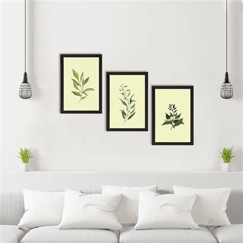 Tropical Green Leaf Set of 3 Satin Matt Texture UV Art Painting ...