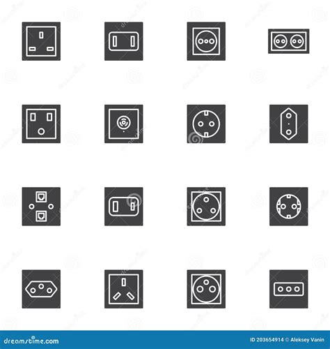 Electrical Socket Types Vector Icons Set Stock Vector - Illustration of ...