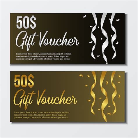 Gift voucher with swirl gold and silver ribbon | Premium Vector
