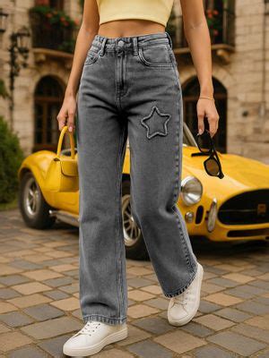 Buy Bewakoof Women's Black Washed Straight Fit Distressed Jeans Online