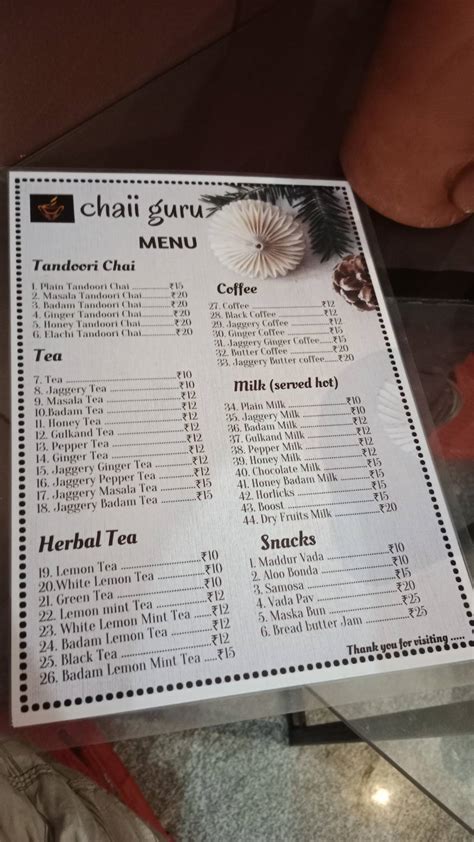 Menu at Chai Guru, Kolar