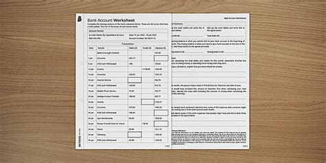 Bank Statement Worksheet | Financial Maths Resources